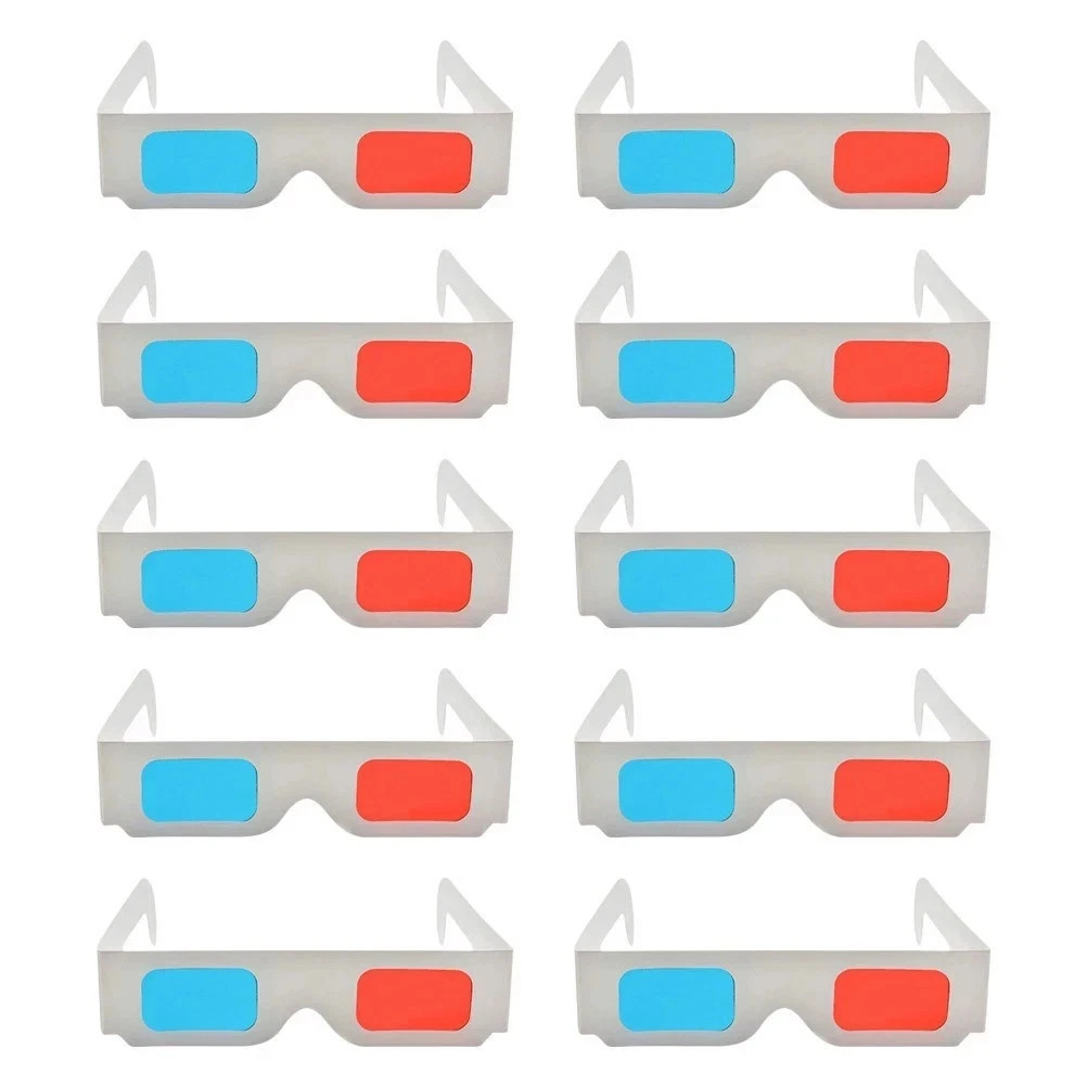 10x Universal Anaglyph Cardboard Paper Red Blue Cyan 3D Glasses For Movie Cinema