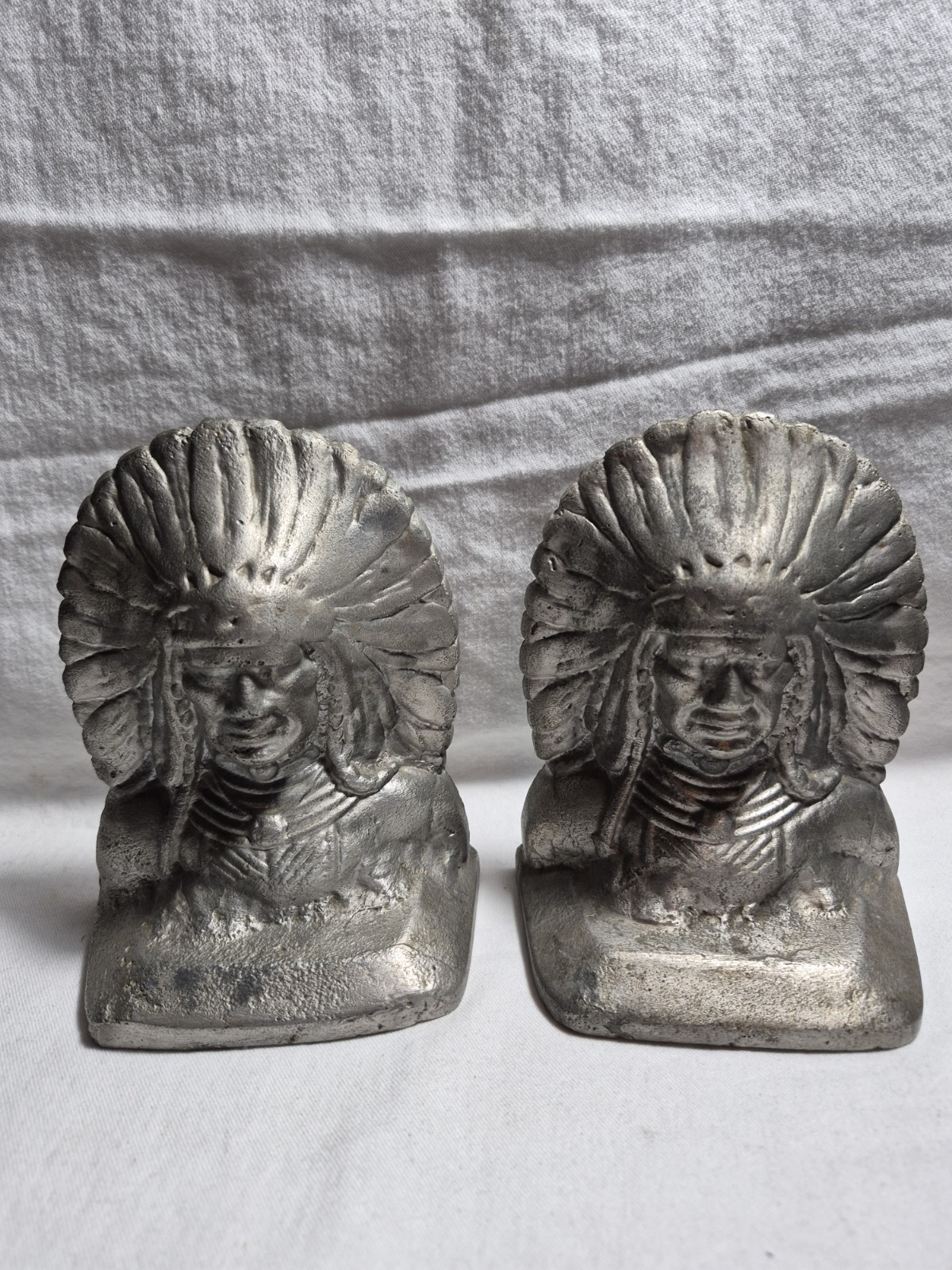 Antique Pair Cast Iron Native American Chief Bookends Art Deco Indian War Bonnet Antique Pair Cast Iron Native American Chief Bookends Art Deco Indian War Bonnet