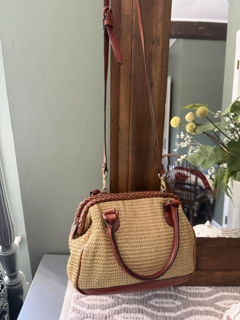 Vintage Etienne Aigner Handbag Woven Cognac Leather Trim Zipper Closure EXCELLEN