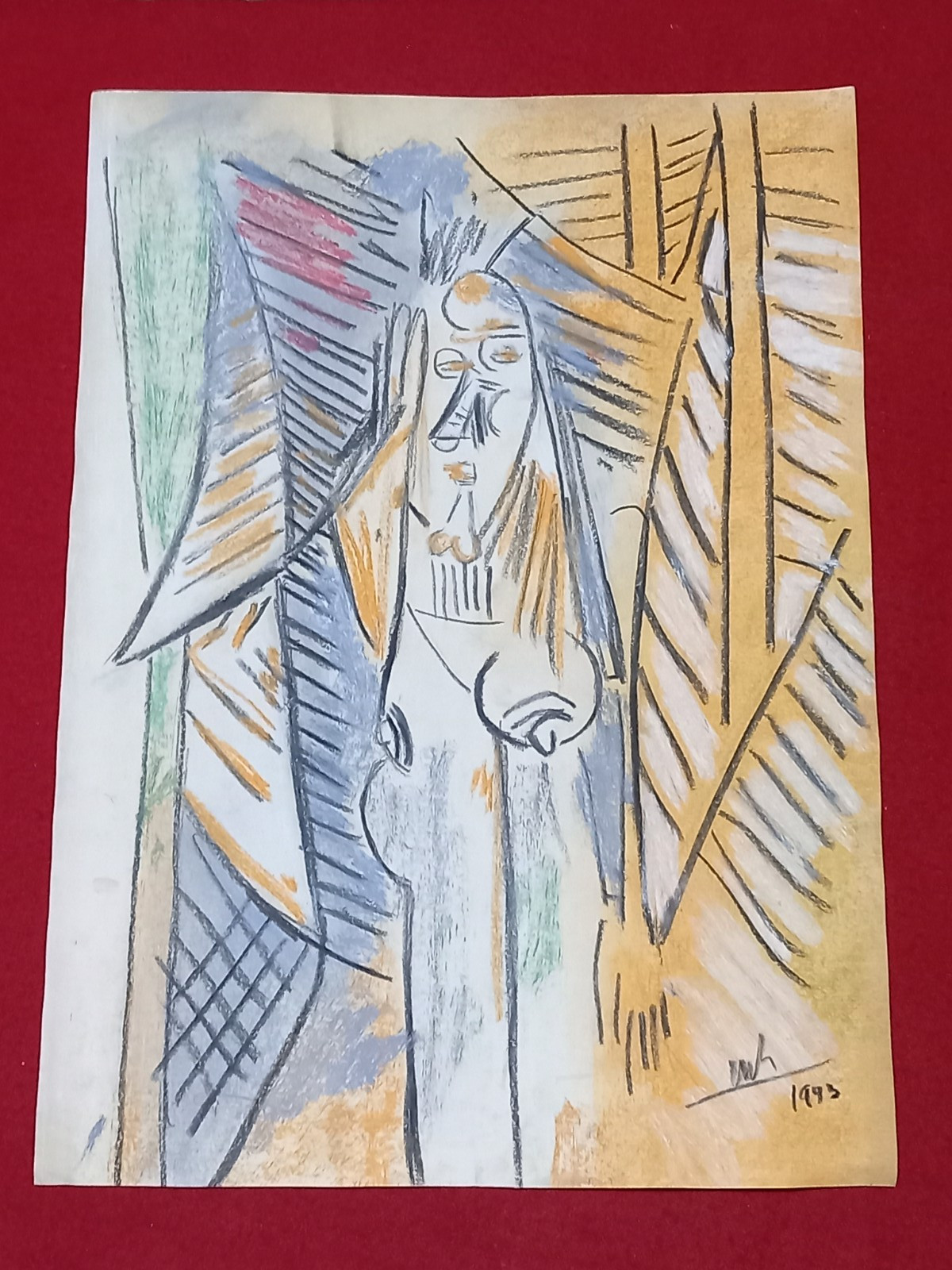 Wilfredo Lm painting drawing on old paper signed stamped vtg