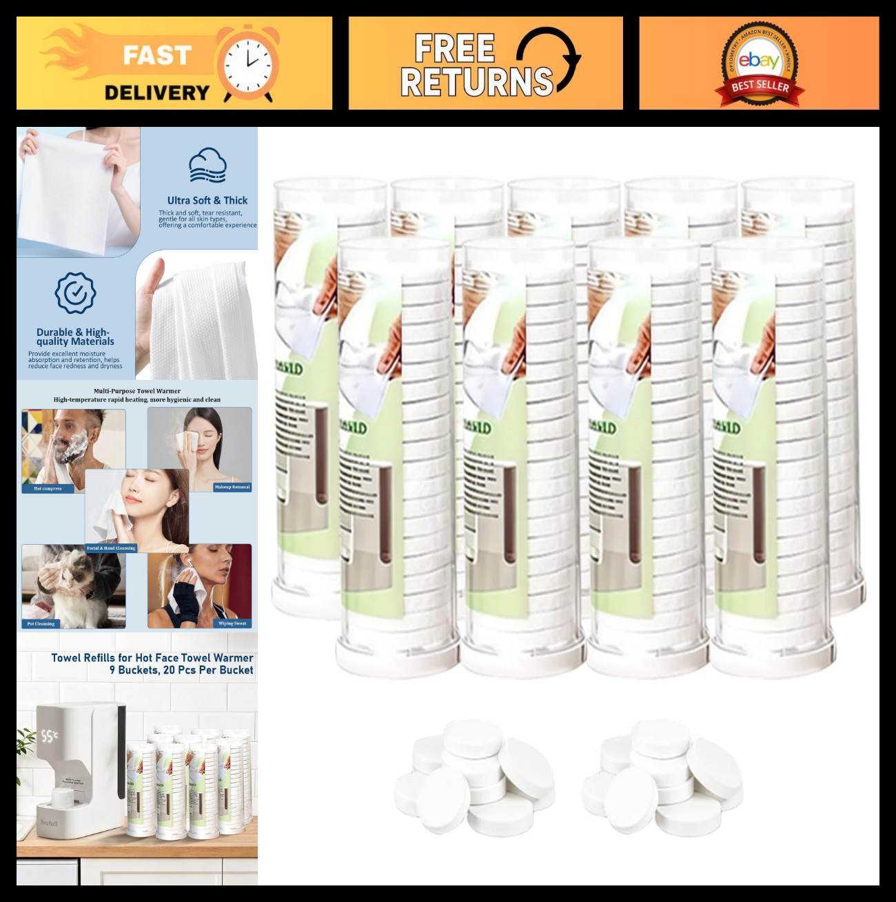 Disposable Compressed Face Towels - 180 Pcs for Hot Towel Heater, 9 Buckets Disposable Compressed Face Towels - 180 Pcs for Hot Towel Heater, 9 Buckets