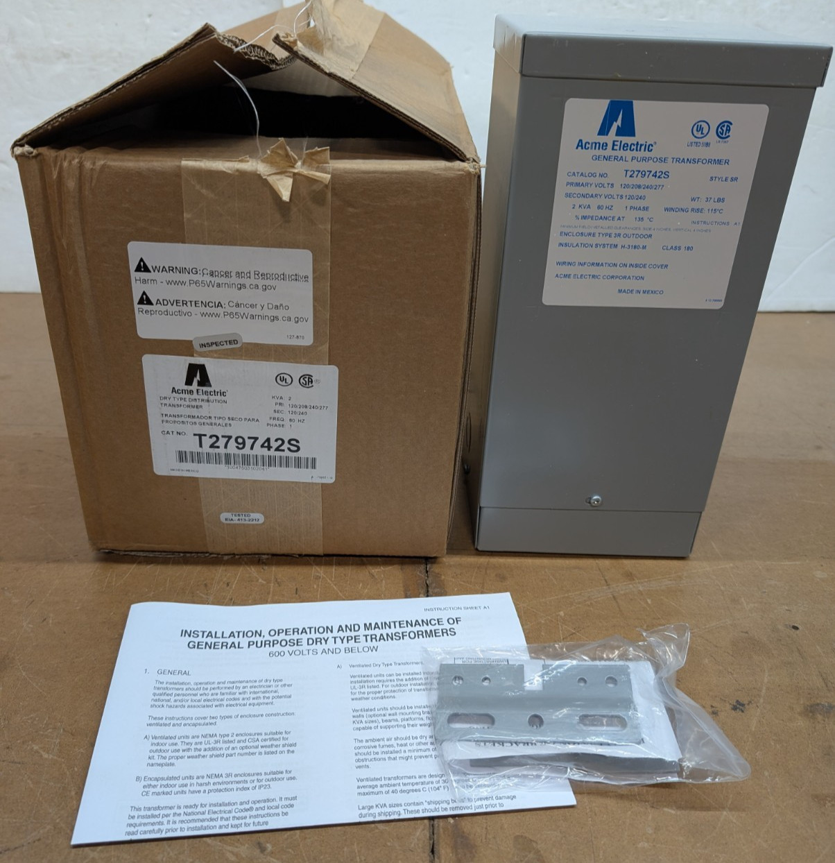 Acme Electric T279742S Distribution Transformer 120/208/240/277V 2 KVA Dry Type Acme Electric T279742S Distribution Transformer 120/208/240/277V 2 KVA Dry Type