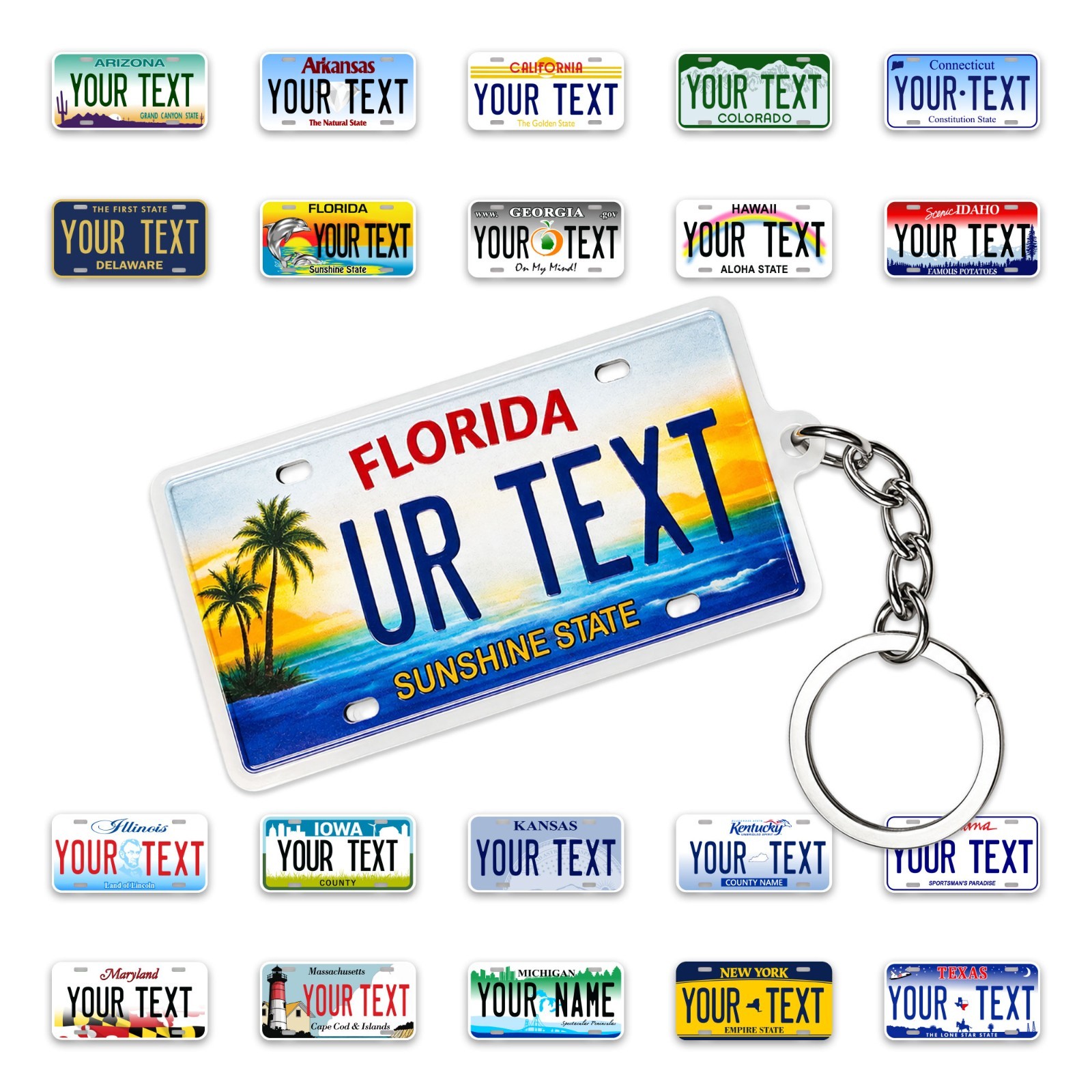 Personalized State License Plate Keychain Custom Metal Key Chain All 50 States