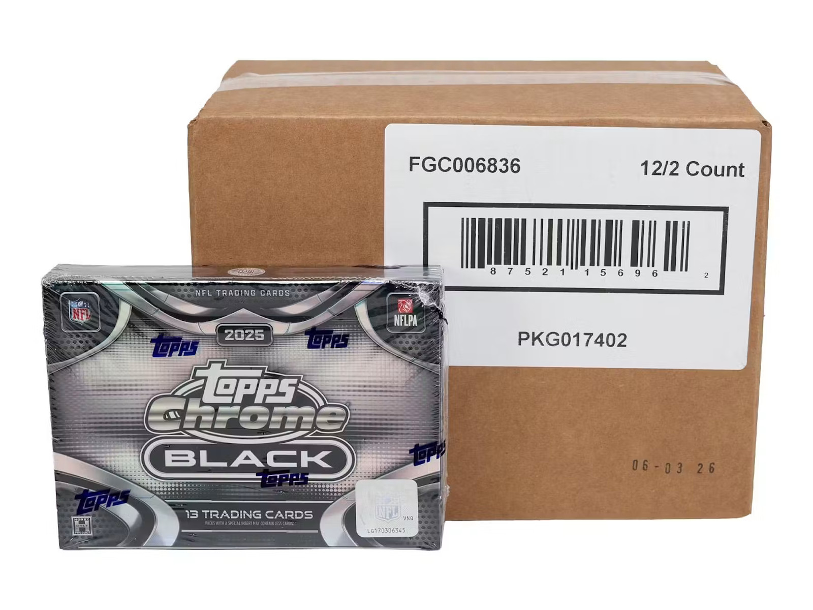PYT #8039 - 12x 2025 Topps Chrome Black Football Hobby Boxes (Full Case) PYT #8039 - 12x 2025 Topps Chrome Black Football Hobby Boxes (Full Case)