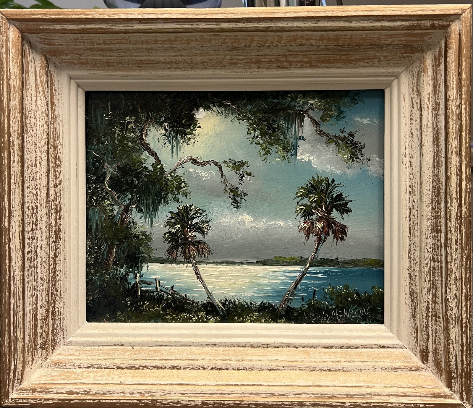 Original FLORIDA HIGHWAYMEN Oil on Board by SAM NEWTON - River Inlet Scene