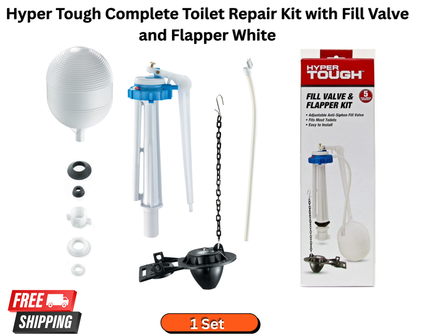Complete Toilet Repair Kit with Fill Valve and Flapper White - Complete Toilet Repair Kit with Fill Valve and Flapper White -