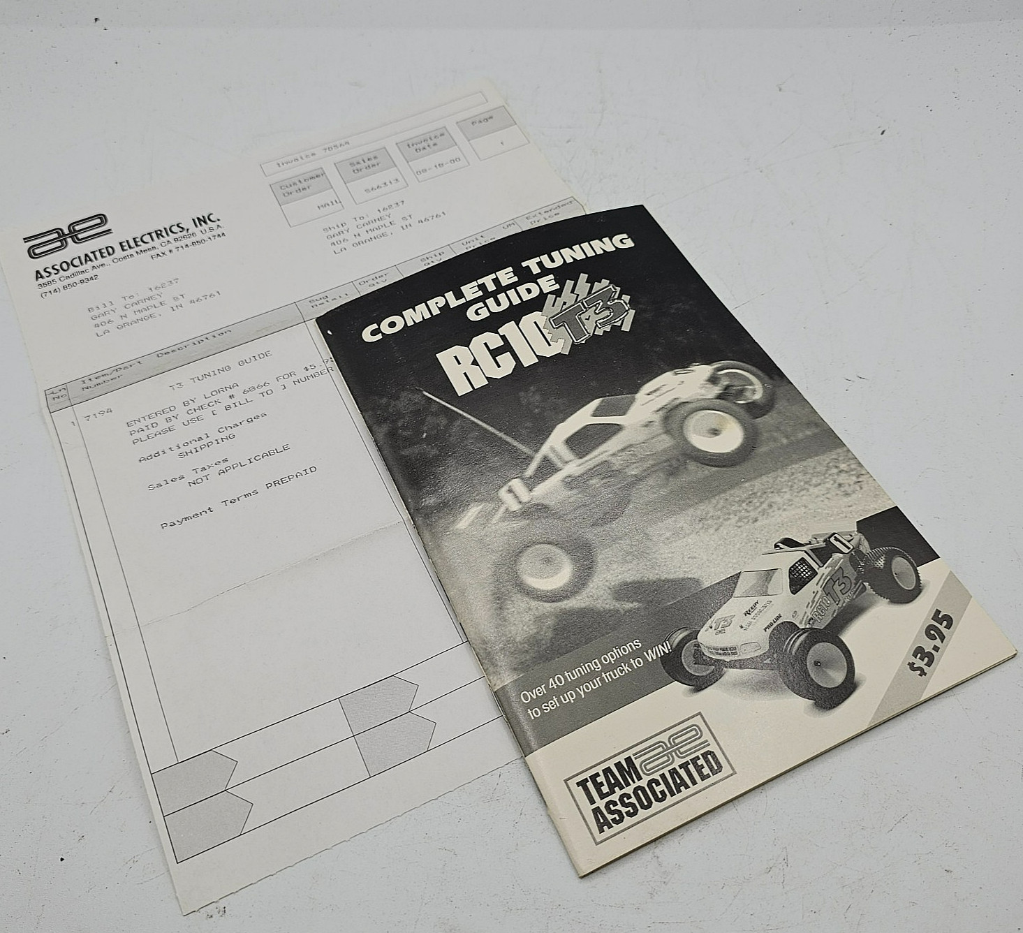 Vintage Team Associated RC10 T3 Tuning guide w/ 2000 receipt Vintage Team Associated RC10 T3 Tuning guide w/ 2000 receipt
