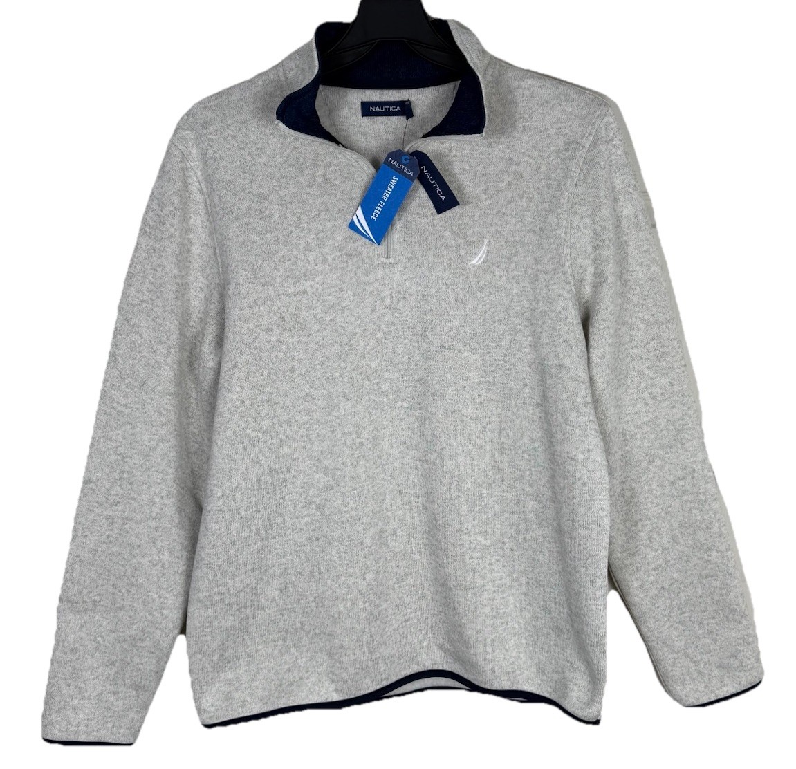 Nautica 1/4 Zip Pullover Sweater Fleece Mens L Large Oatmeal Heather NWT Nautica 1/4 Zip Pullover Sweater Fleece Mens L Large Oatmeal Heather NWT