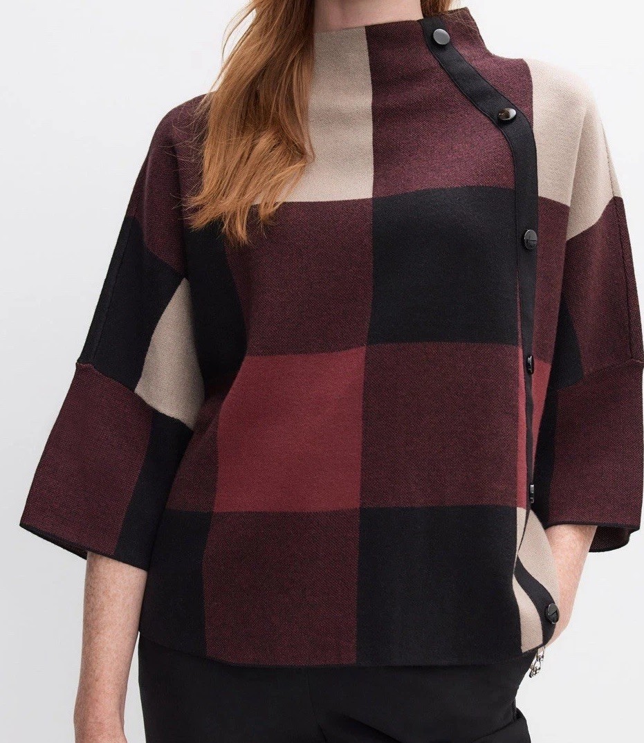Joseph Ribkoff Women\'s Plaid Mock Neck 3/4 Sleeve Jaquard Sweater L Joseph Ribkoff Women\'s Plaid Mock Neck 3/4 Sleeve Jaquard Sweater L