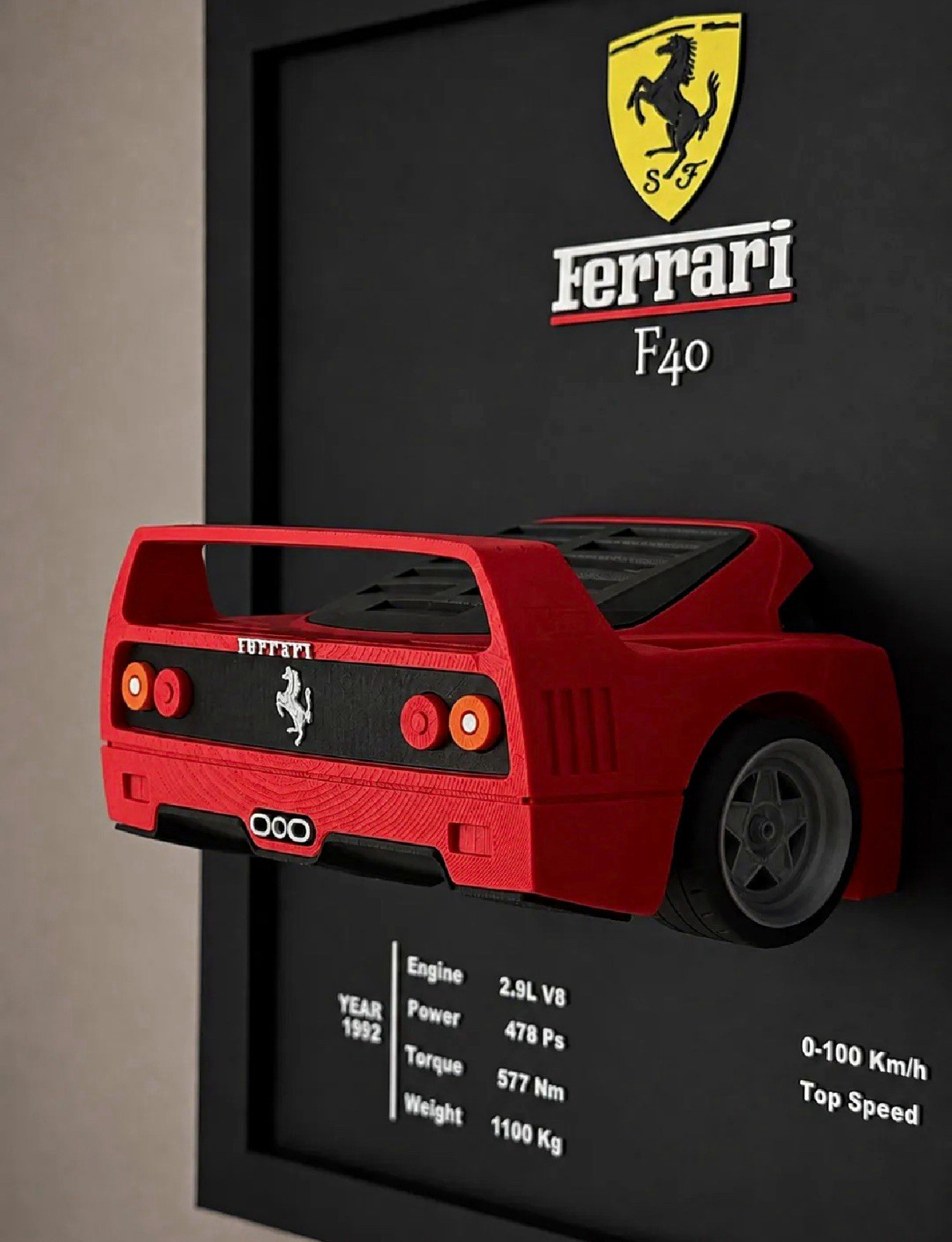 Ferrari F40 3D Shadow Box Wall Art Frame Decor Classic Supercar Display Model 