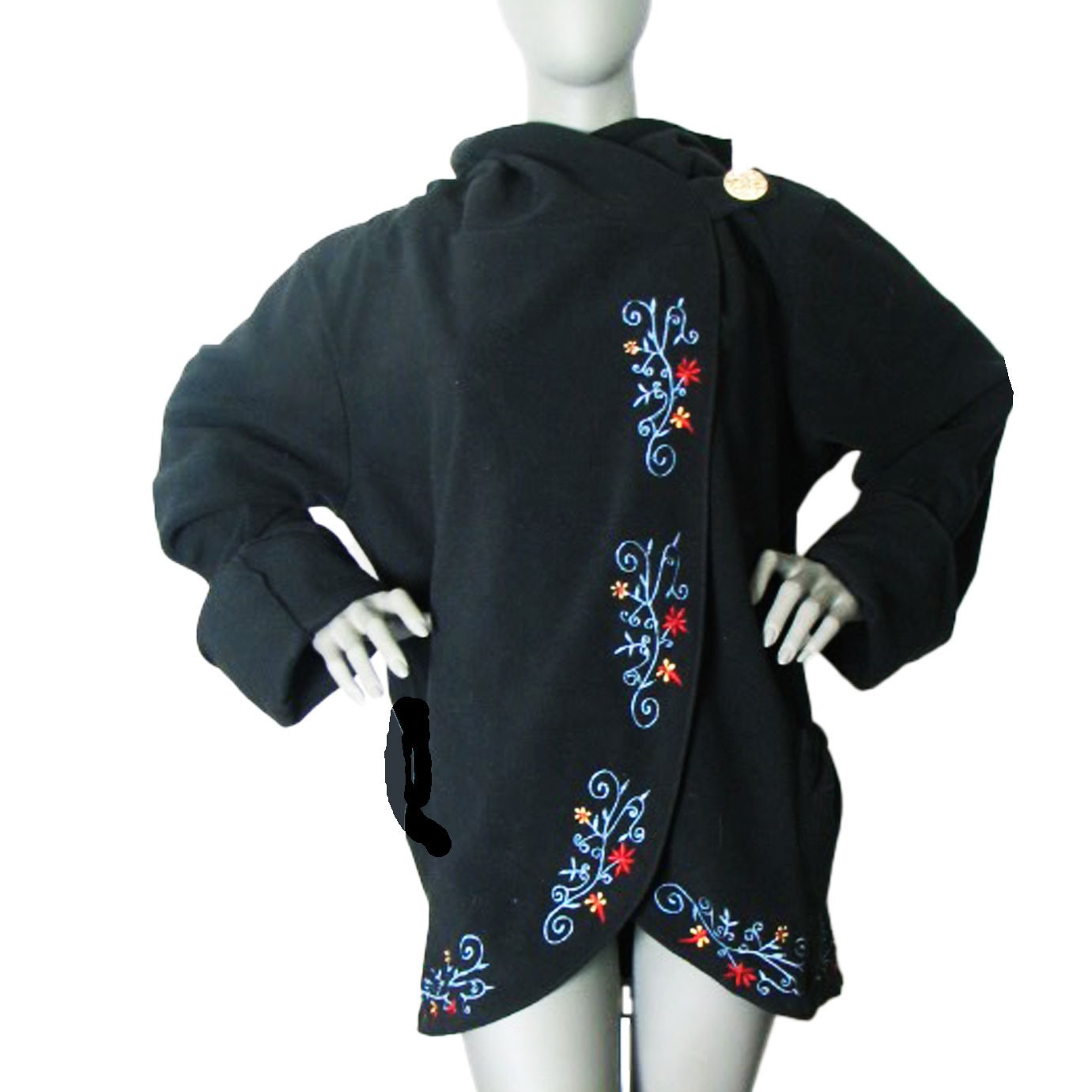 Greater Good Size: 3X Gorgeous Black Embroidered Hoody Fleece Coat Pockets HoodG