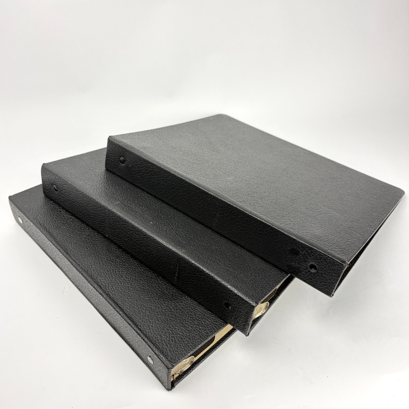 Lot of 3 Vintage 3-Ring Binders Hardbound Pebbled Black Industrial Office Lot of 3 Vintage 3-Ring Binders Hardbound Pebbled Black Industrial Office