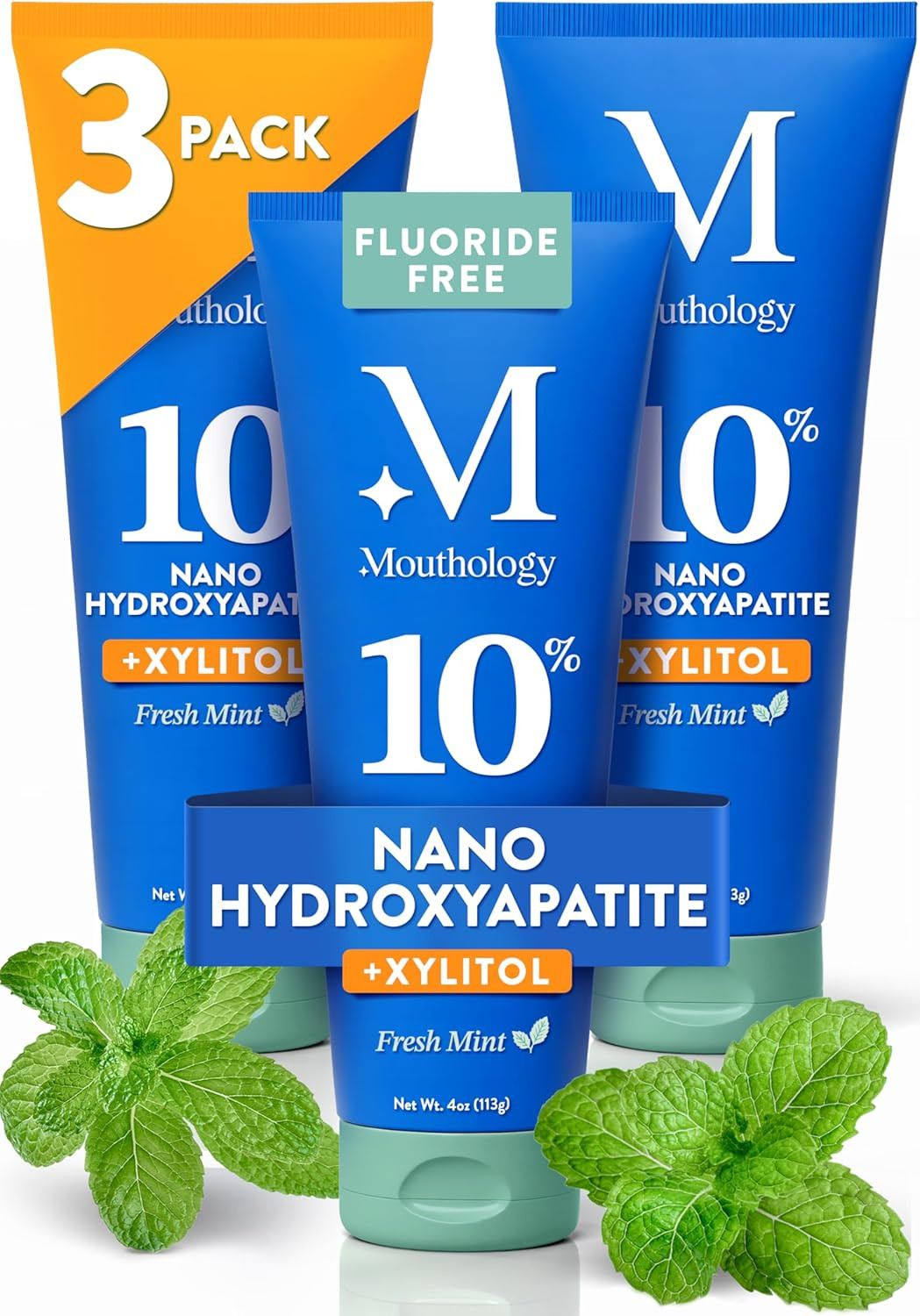 Mouthology 10% Nano Hydroxyapatite Toothpaste (3pk, Fluoride Free), Whitening*, Mouthology 10% Nano Hydroxyapatite Toothpaste (3pk, Fluoride Free), Whitening*,