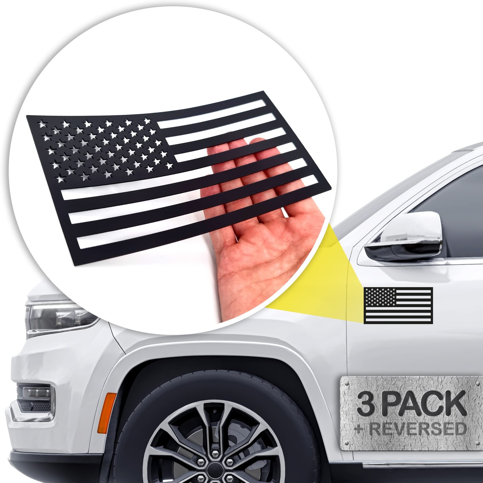 Premium American Flag Magnets for Trucks and Cars (3 Pack) + Bonus Reverse Desig