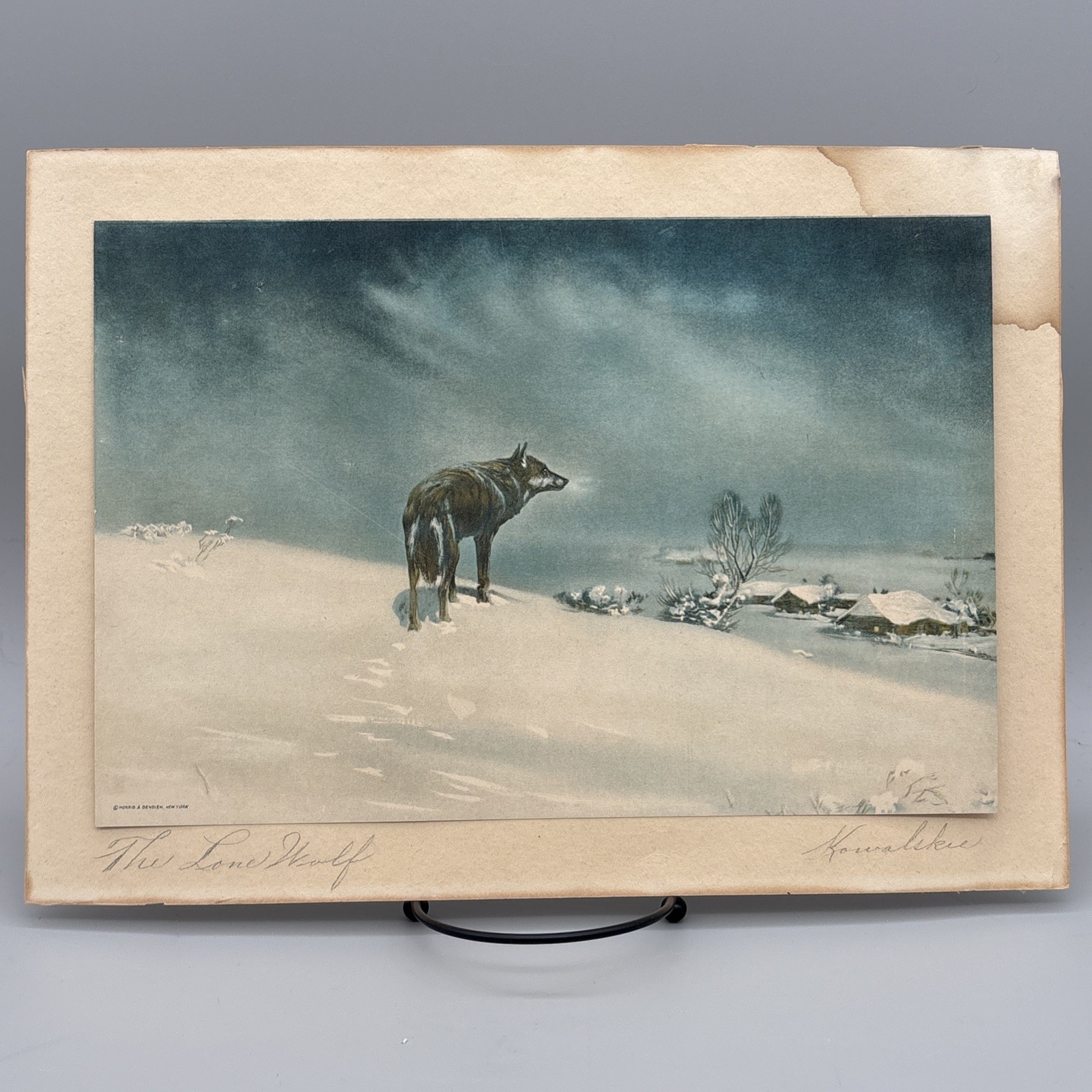 Vintage Pencil Signed The Lone Wolf Print Alfred von Kowalski Morris Bendien NY