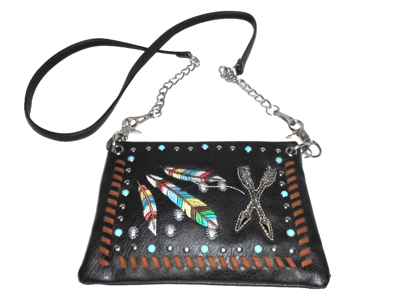 Vintage Leather Western Native Turquoise American Cross Body Purse Vintage Leather Western Native Turquoise American Cross Body Purse