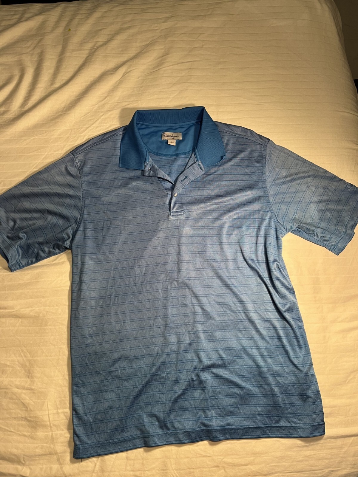 Greg Norman Blue Striped Polo Shirt Mens Size L M8
