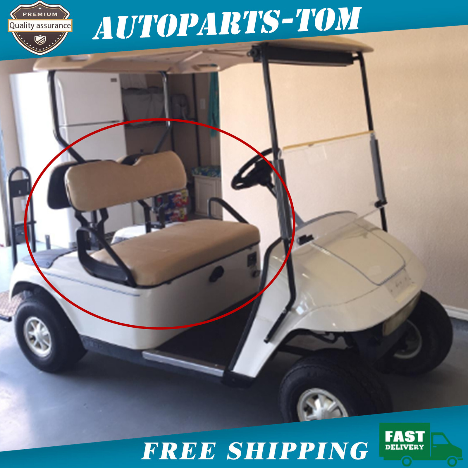 Fits E-Z-Go TXT Golf Cart  2pcs Front Seat Cover Skin Set Leather Beige