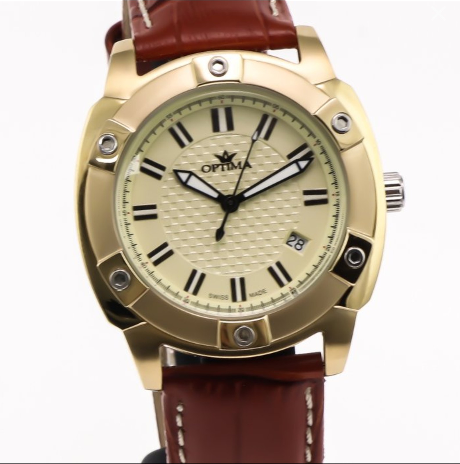Optima Swiss Watch PVD Gold Stainless Steel 38mm Quartz 3ATM OSM217-SGL-14
