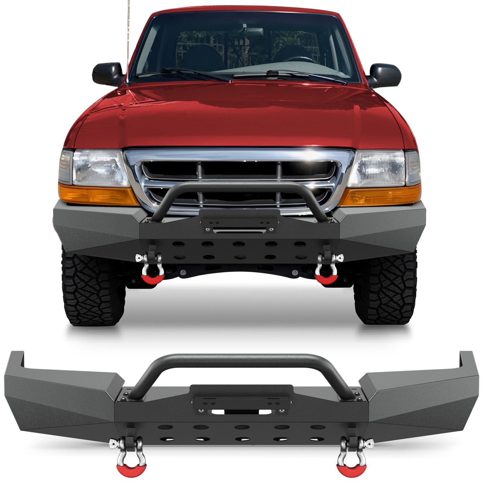 For 1998-2011 Ford Ranger Modular Front Black NEW Winch Bumper with Bull Bar