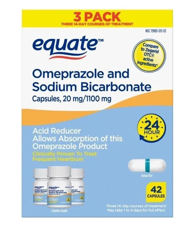 Equate Omeprazole 20mg / Sodium Bicarbonate 1100mg Acid Reducer 42 Capsules