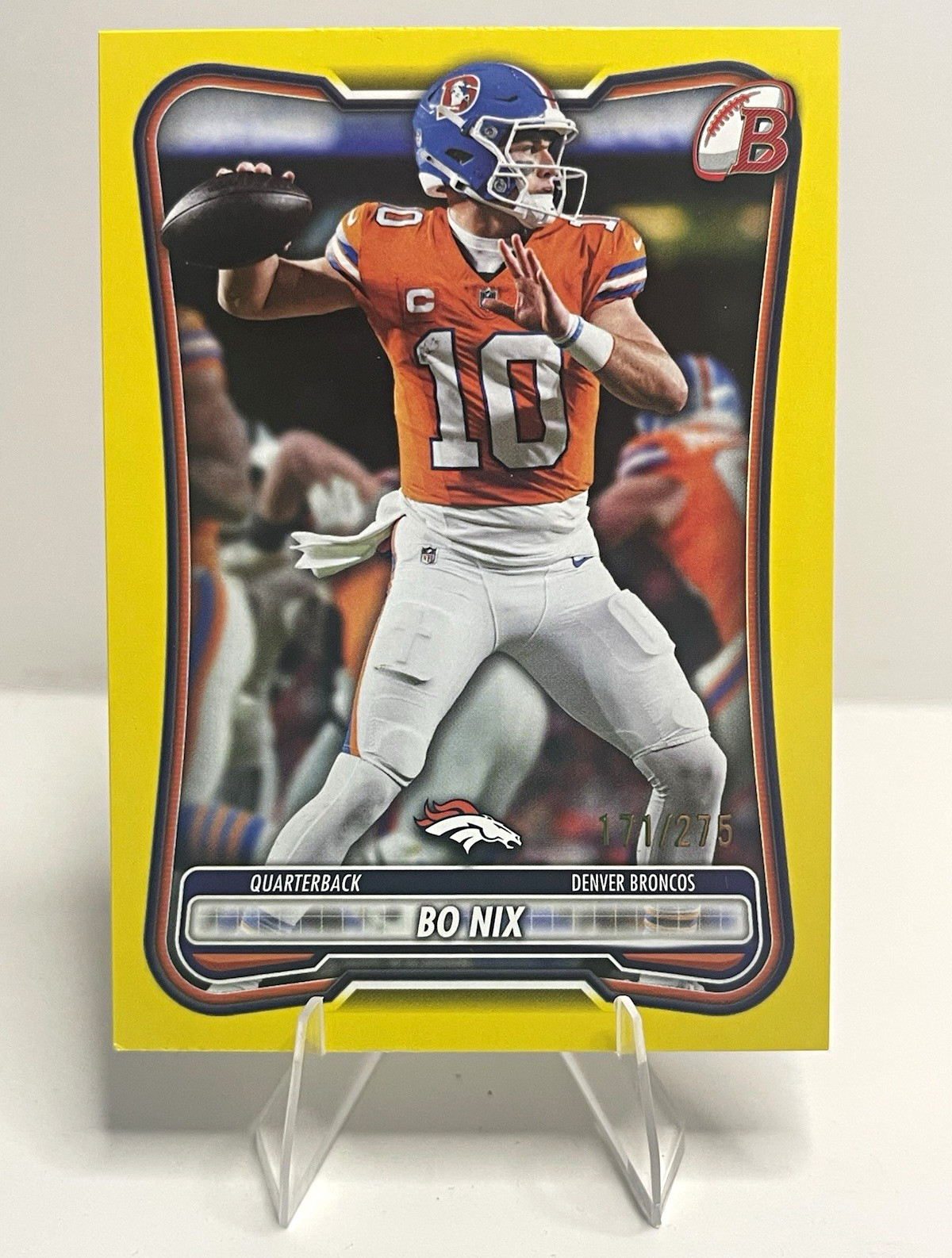 2026 Bowman Topps Bo Nix Yellow Parallel /275 #33 Denver Broncos 2026 Bowman Topps Bo Nix Yellow Parallel /275 #33 Denver Broncos