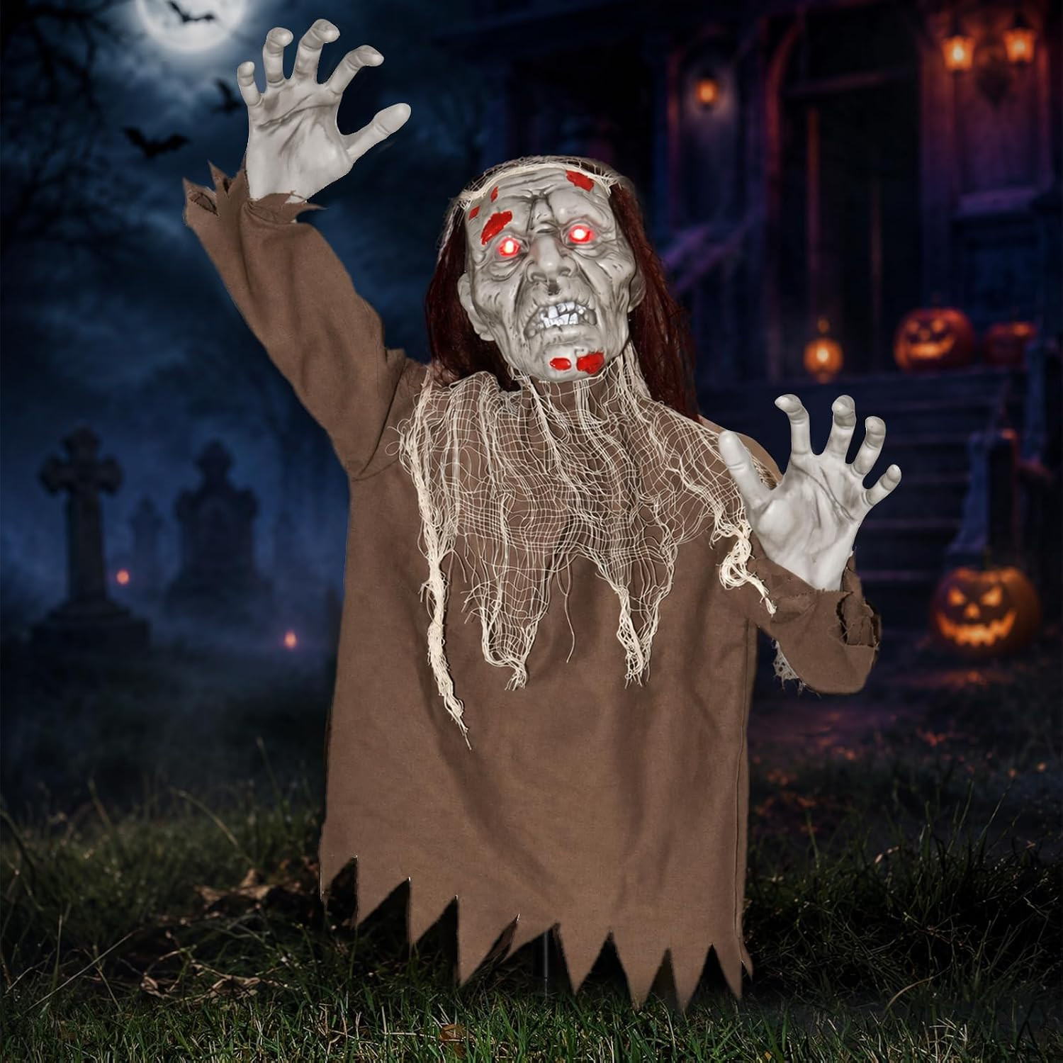 Halloween Creepy Animatronic Zombie Groundbreaker Outdoor Decor with Light up Ey Halloween Creepy Animatronic Zombie Groundbreaker Outdoor Decor with Light up Ey