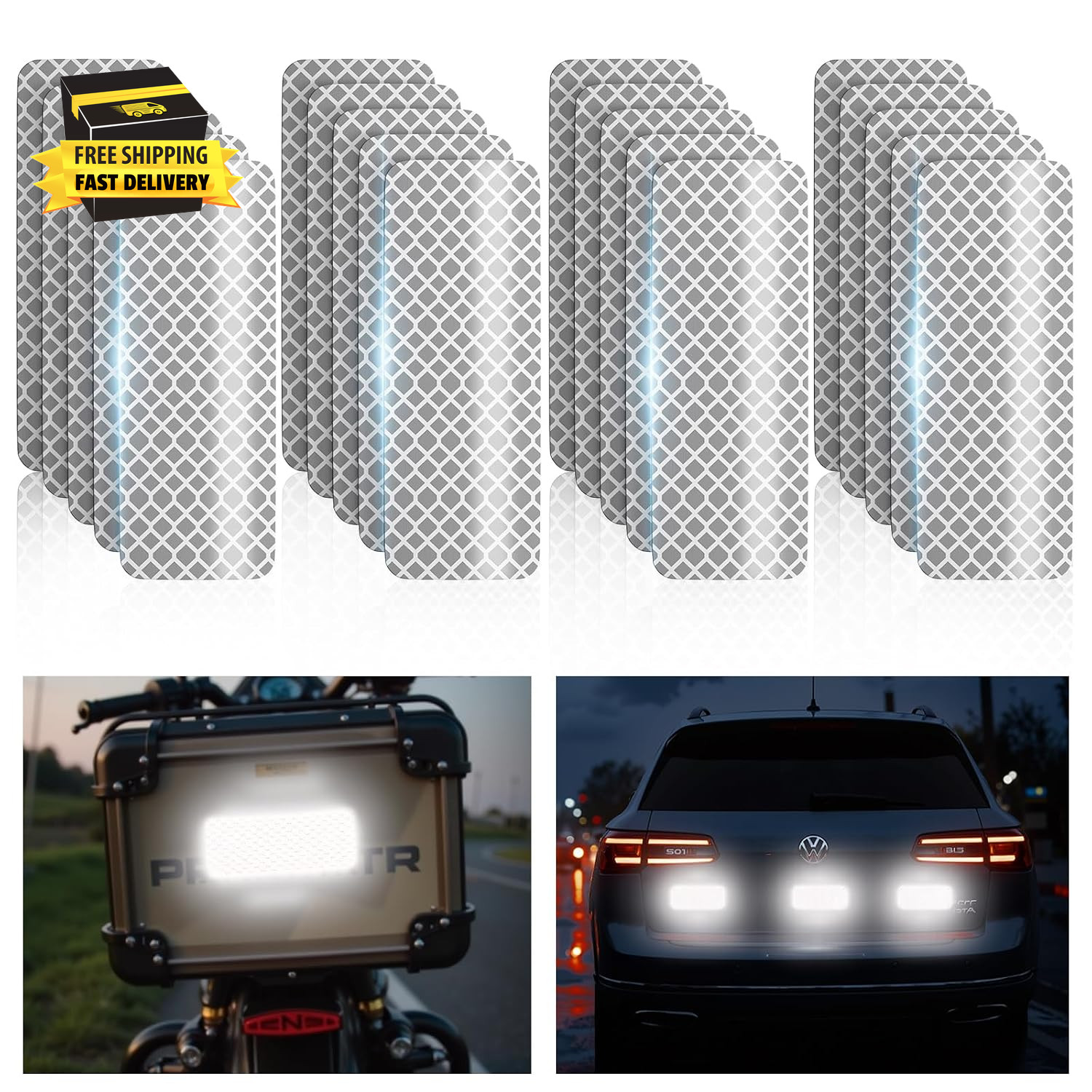 20 Pcs Super Reflection Reflective Stickers, Safety Reflective Tape for Car Bike 20 Pcs Super Reflection Reflective Stickers, Safety Reflective Tape for Car Bike
