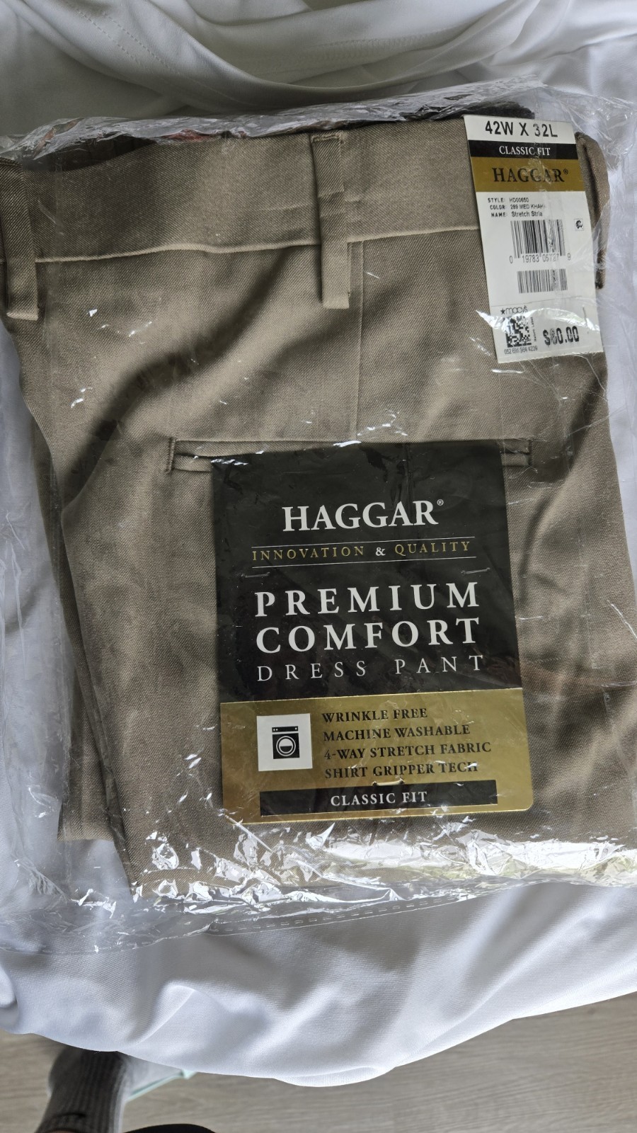 NWT Haggar Men\'s Premium Comfort Stretch Classic-Fit Pants Medium Khaki 42x32
