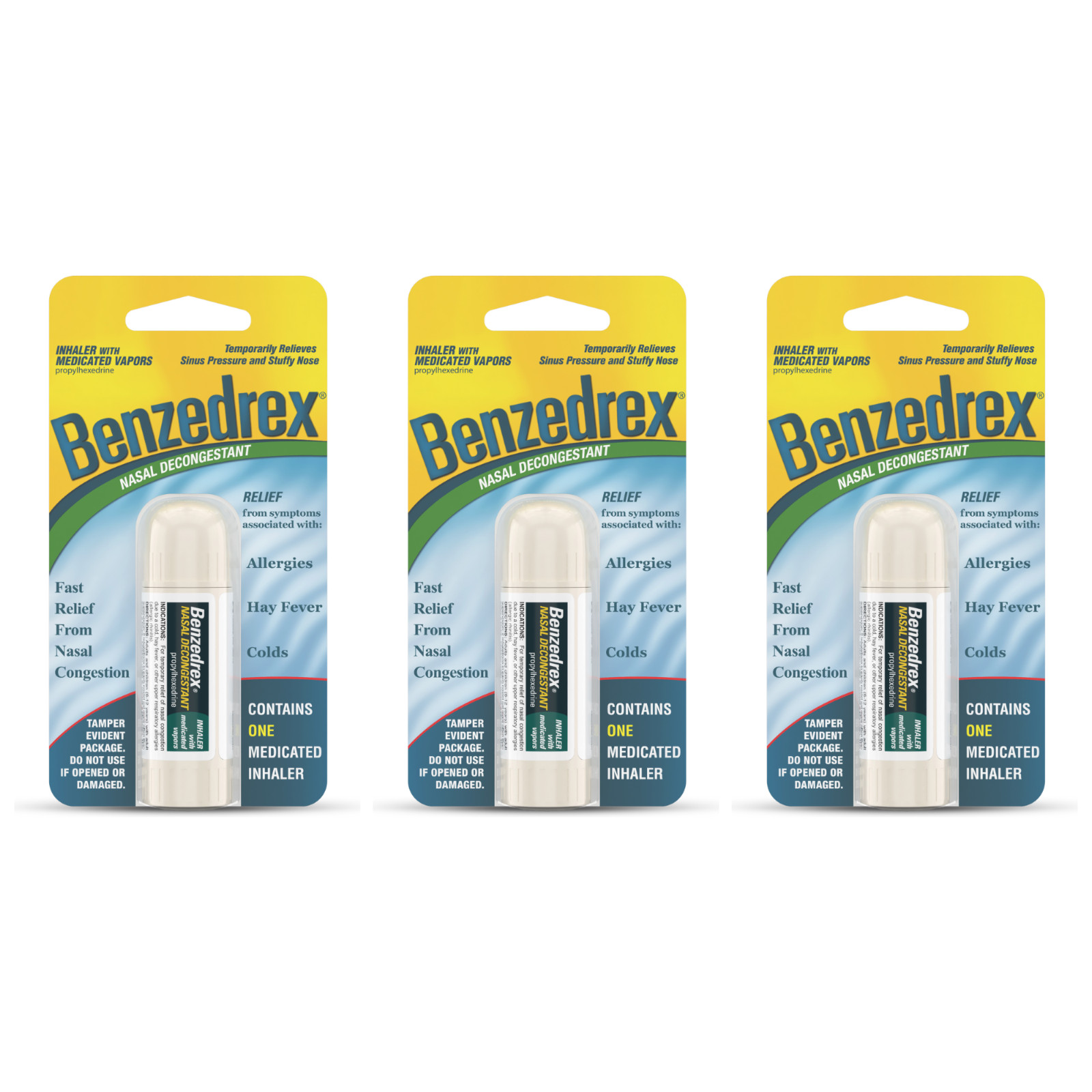 Benzedrex Nasal Decongestant Inhaler Medicated Vapors 3 Pack HSA/FSA