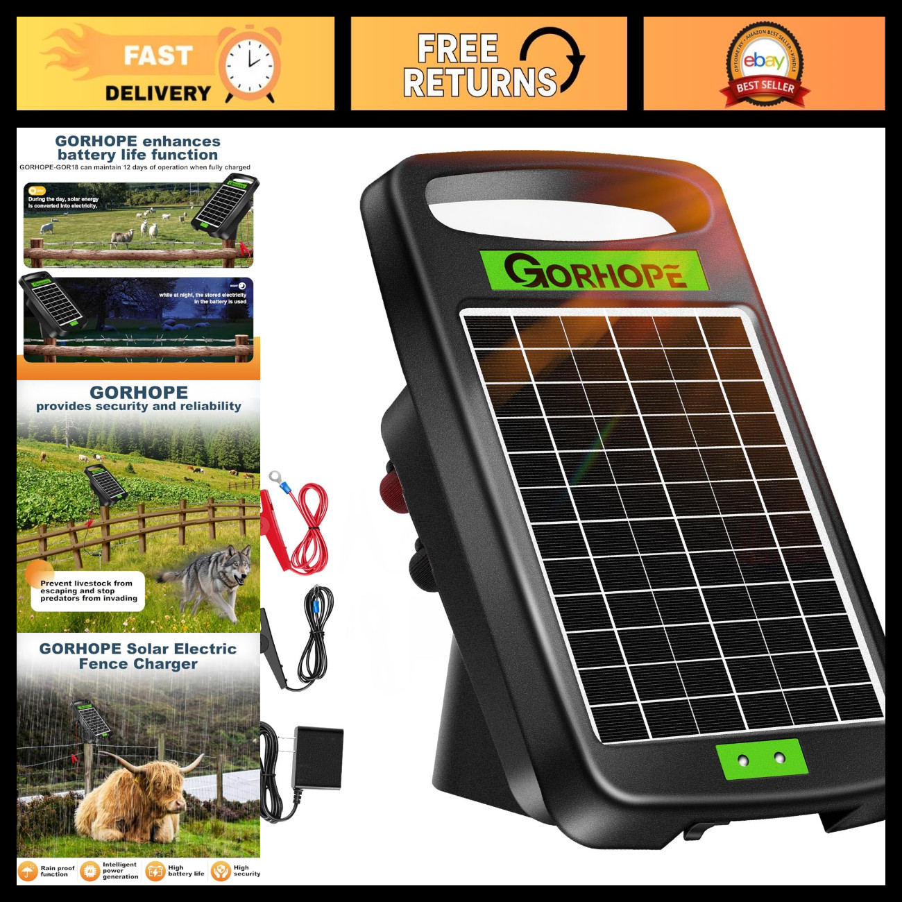 10 Mile Solar Electric Fence Charger - 0.18J Power, 24/7 Livestock Protection