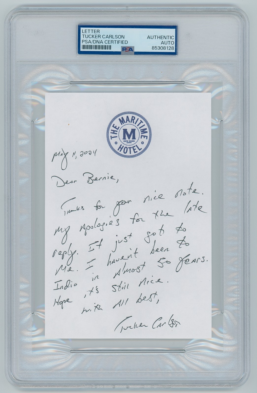 President? Tucker Carlson Handwritten Letter Autograph Trump Republican 5/11/24