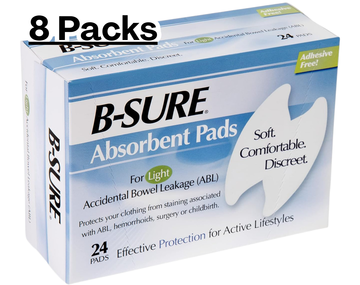 8 packs B-Sure Anal Leakage Pads Box of 24 Pads - 192 pads, 8 packs B-Sure Anal Leakage Pads Box of 24 Pads - 192 pads,