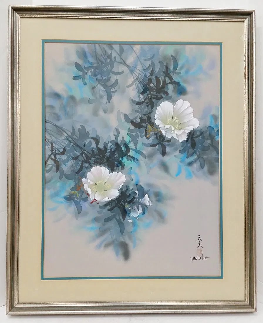 Preowned David Lee (Chinese, b.1944) Watercolor Chinese Flower Paintin