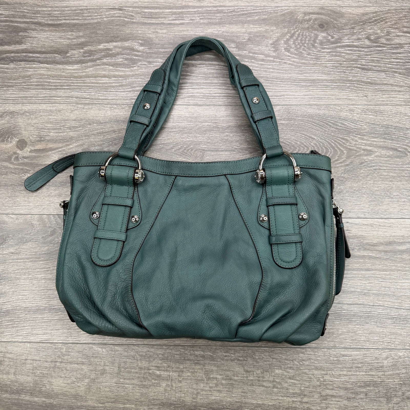 Vintage B. Makowsky Green Pebbled Leather Slouchy Shoulder Bag Handbag Zip Y2K Vintage B. Makowsky Green Pebbled Leather Slouchy Shoulder Bag Handbag Zip Y2K