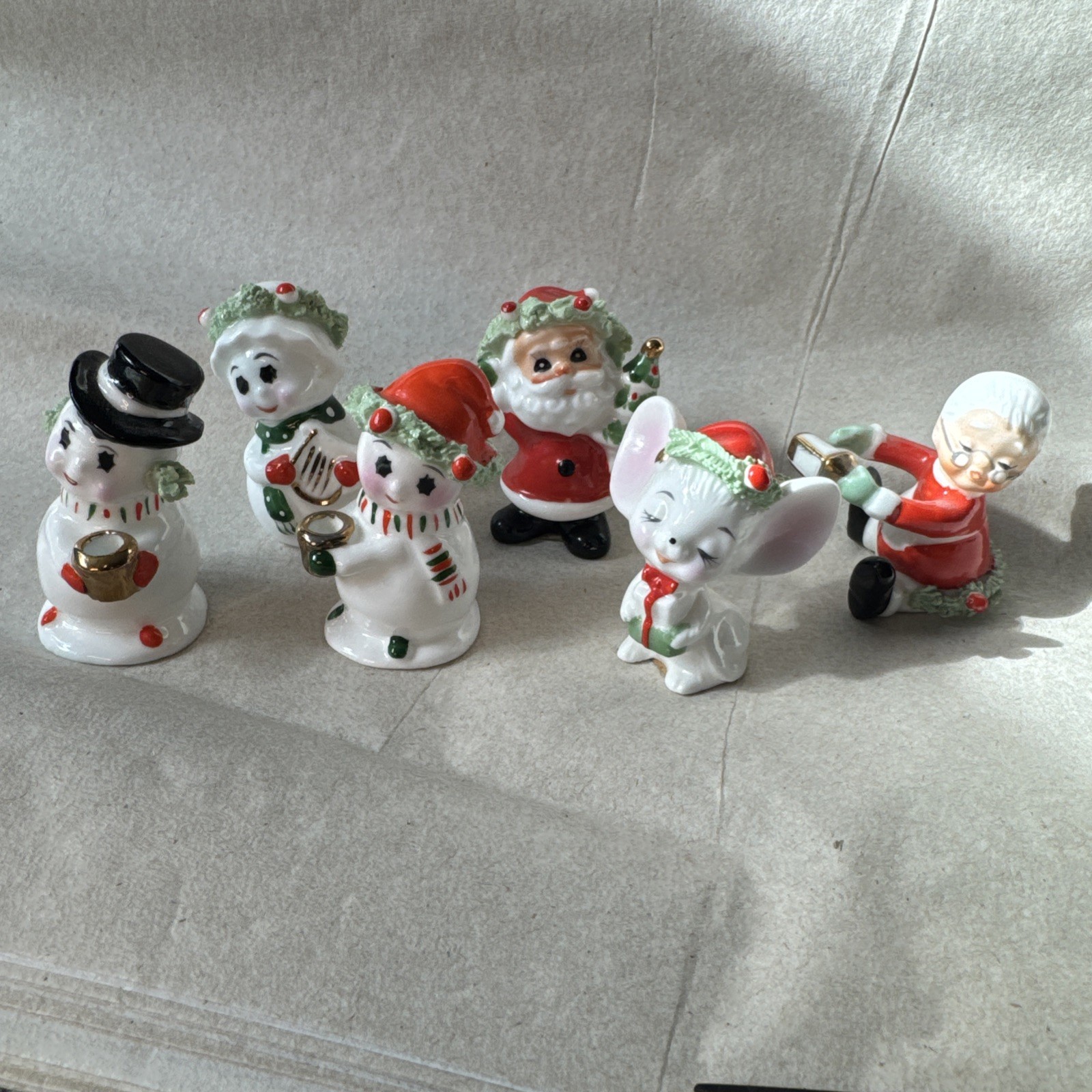Vintage Napco Bone China Christmas Mini Figurines Lot 14 Spaghetti Trim Japan Vintage Napco Bone China Christmas Mini Figurines Lot 14 Spaghetti Trim Japan
