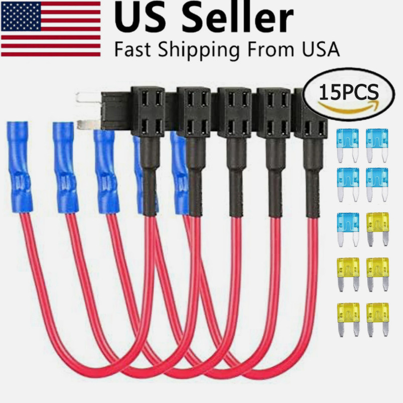 15PCS Fuse TAP Adapter Kit 12V 15 Amp 20Amp Car Add-a-circuit Mini ATM APM Blade 15PCS Fuse TAP Adapter Kit 12V 15 Amp 20Amp Car Add-a-circuit Mini ATM APM Blade