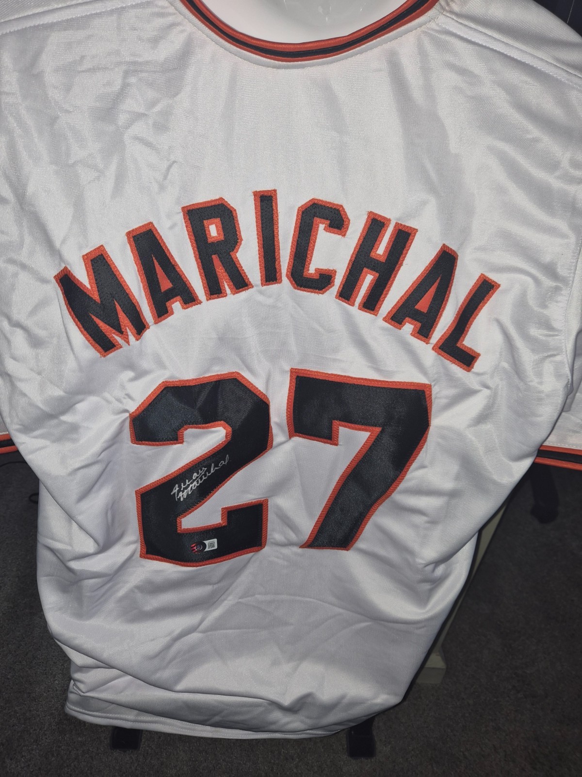 Beckett COA JUAN MARICHAL SIGNED Jersey #27 JERSEY DOMINICAN DANDY Front White Beckett COA JUAN MARICHAL SIGNED Jersey #27 JERSEY DOMINICAN DANDY Front White