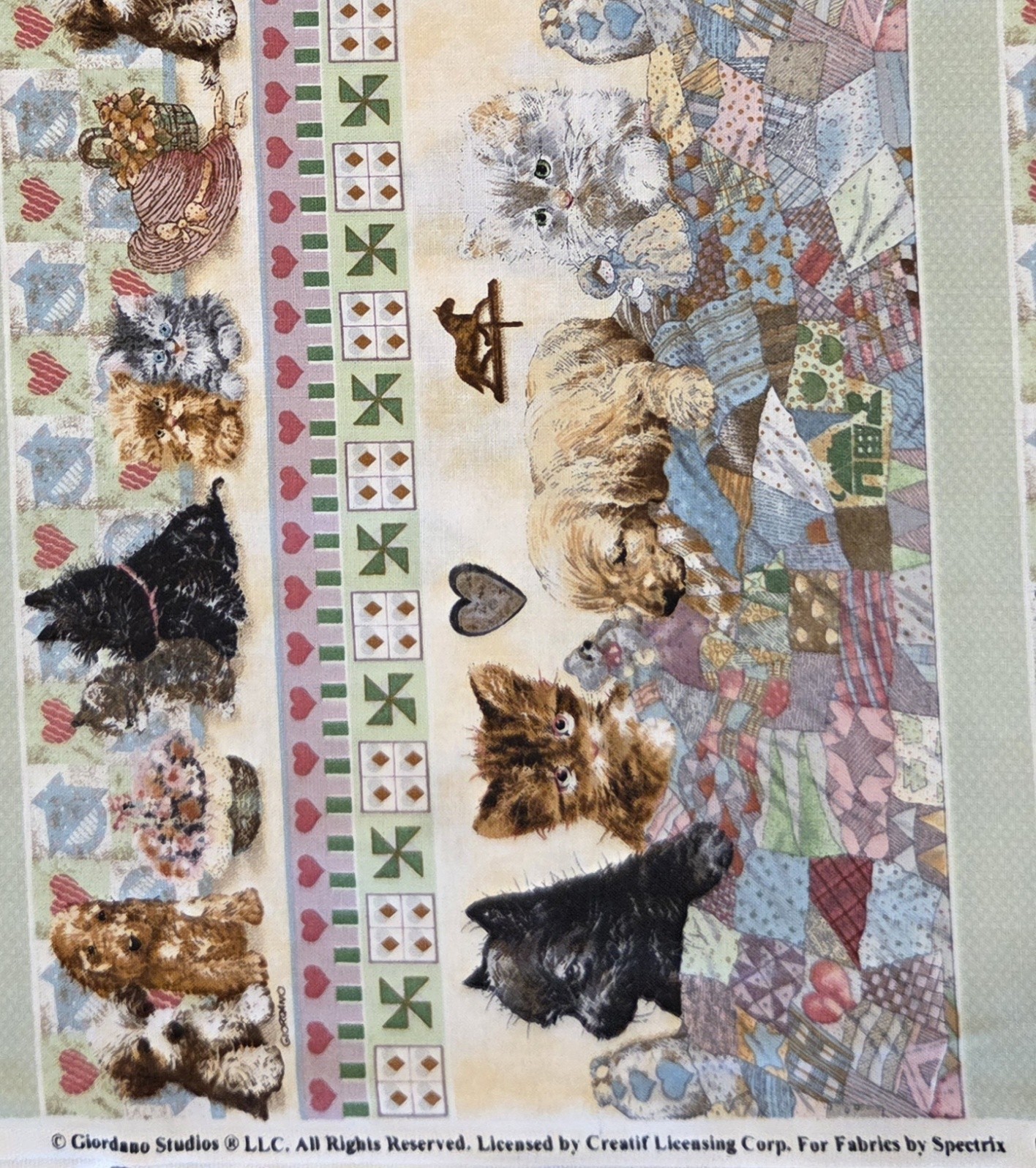 Vtg Spectrix Cats Dogs Quilted Friends Border Stripe Fabric Giordano 6yds+23\