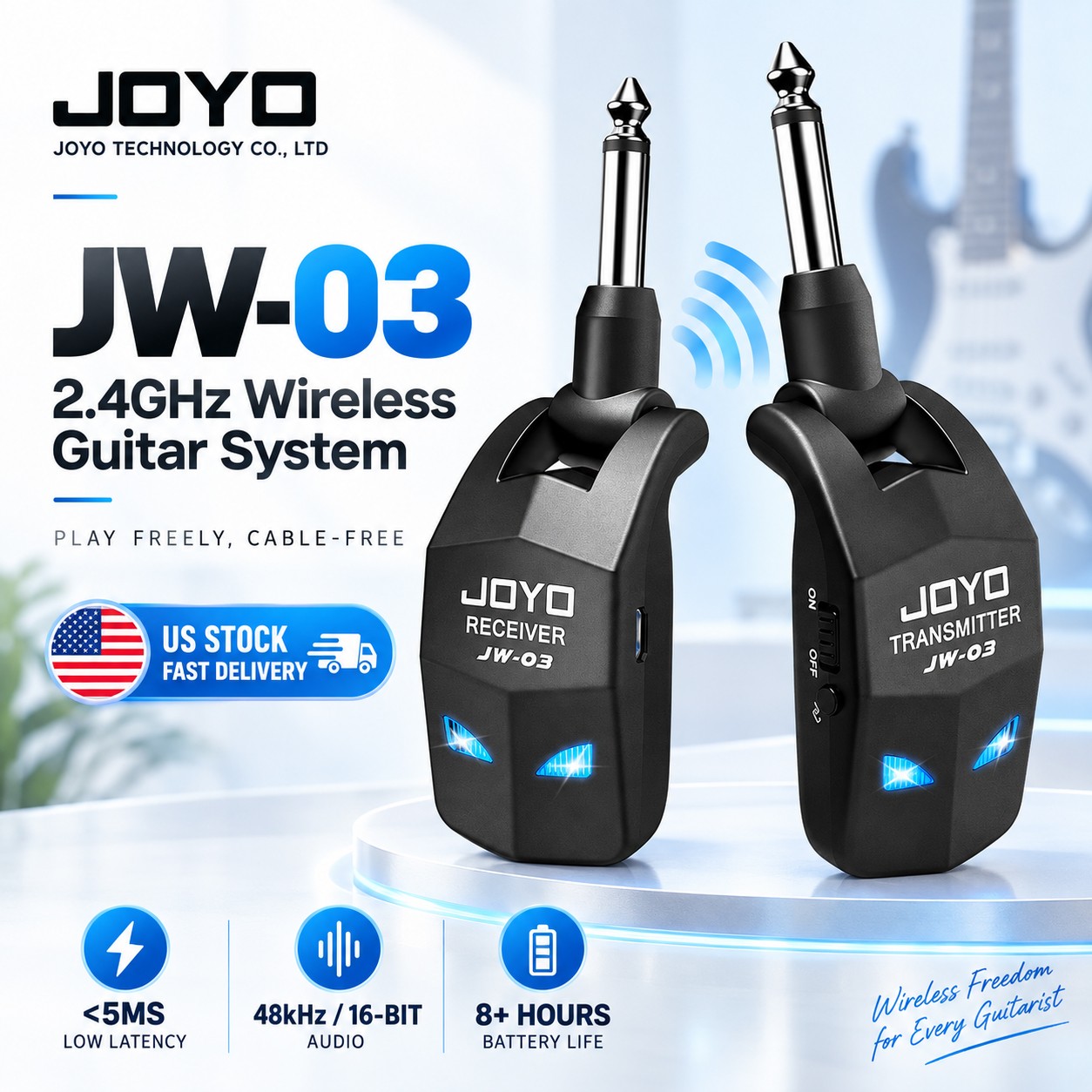 JOYO JW-03 2.4GHz Wireless Guitar System Transmitter Receiver 65FT 5ms
