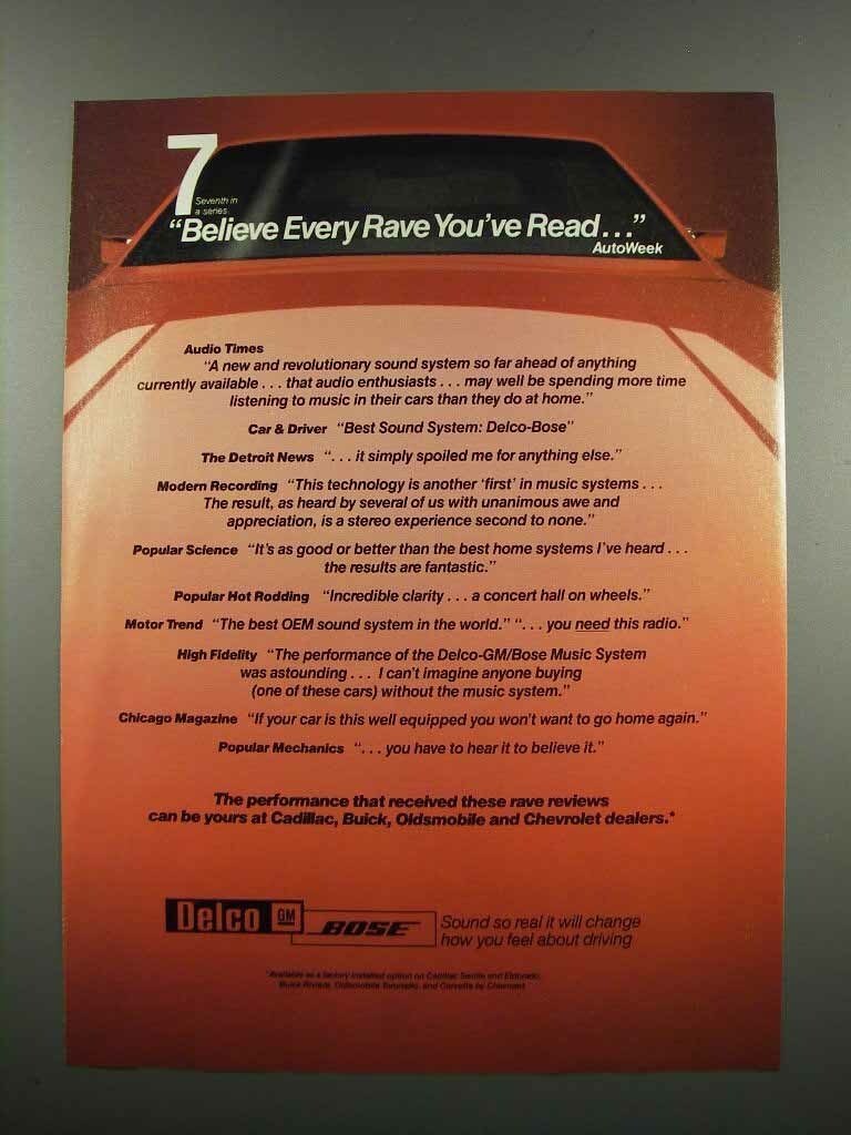 1983 Delco-Bose Sound Systems Ad - Believe Every Rave 1983 Delco-Bose Sound Systems Ad - Believe Every Rave