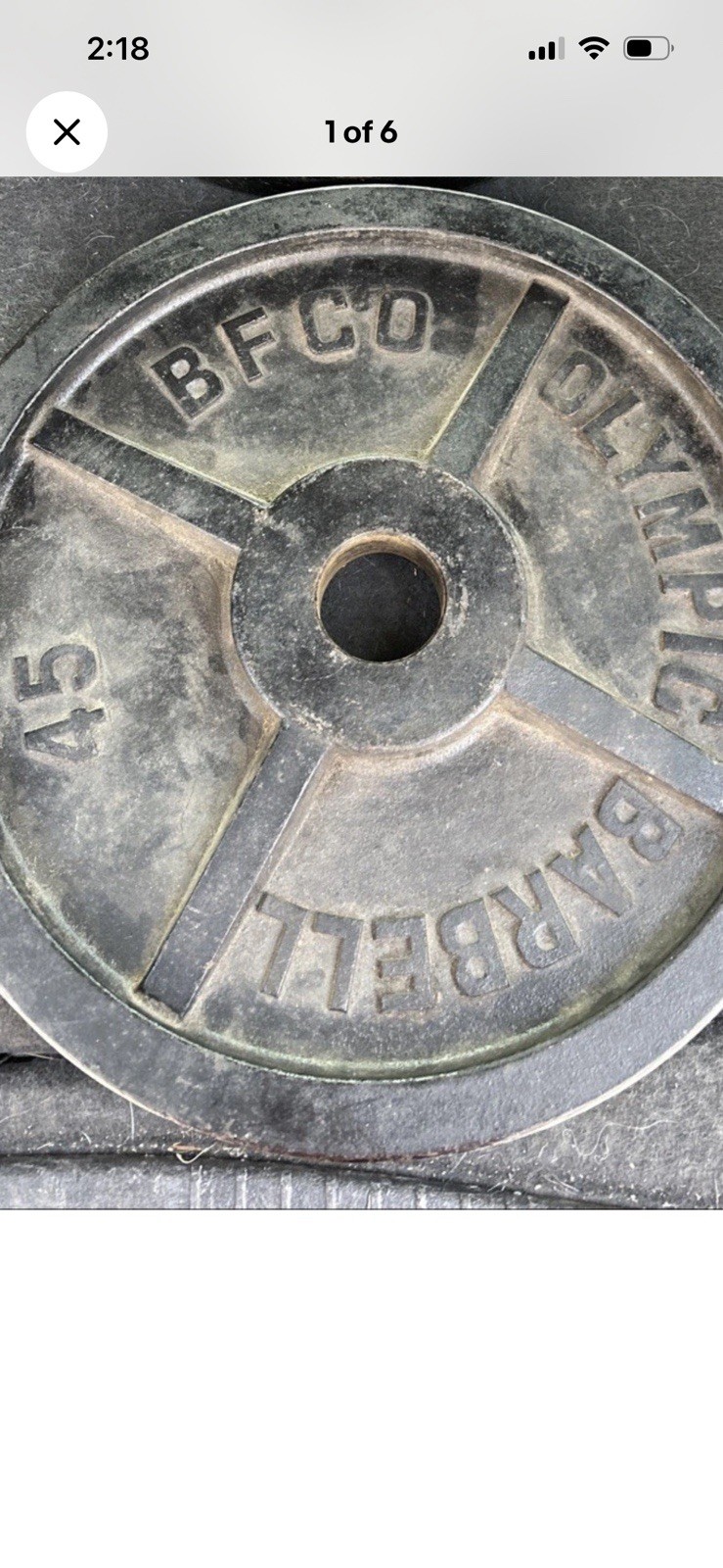 Single (1) BFCO Rare Vintage Olympic Plate Weight 45 Lbs Total 2” Iron Black #2