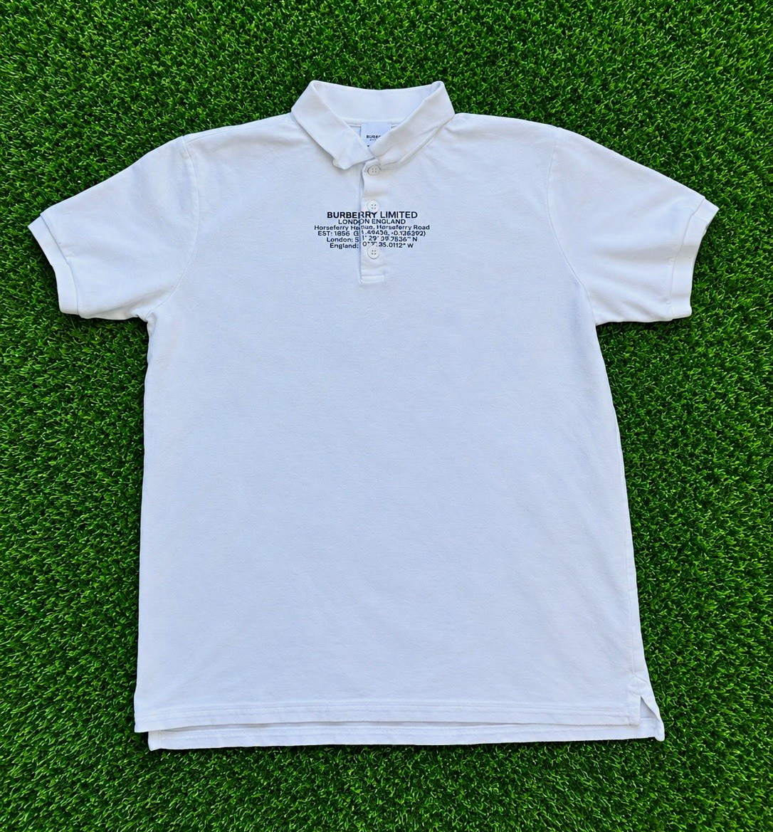 Burberry Men’s White Polo Shirt L Short Sleeve Cotton Knit Logo Collared Burberry Men’s White Polo Shirt L Short Sleeve Cotton Knit Logo Collared