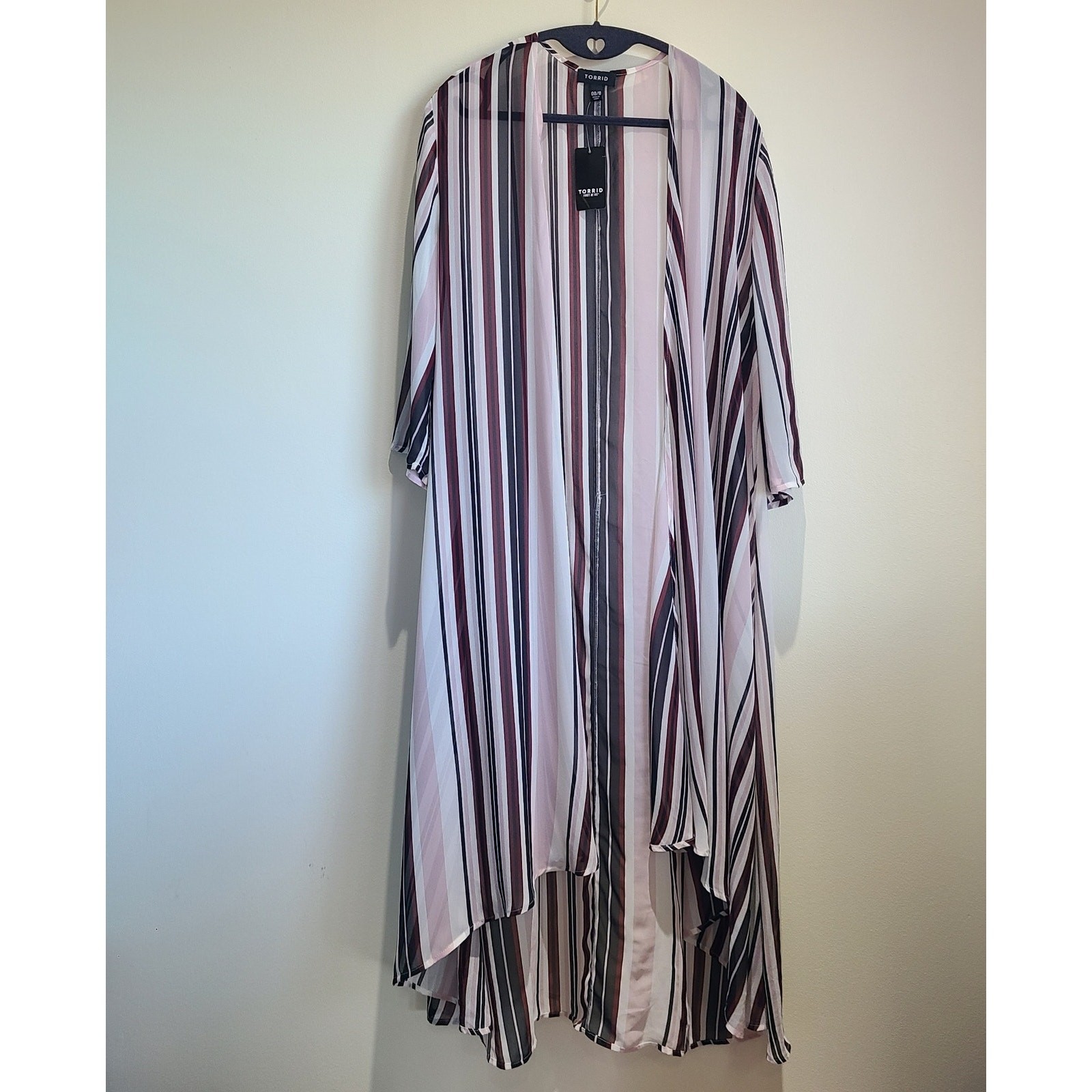 Torrid Chiffon Kimono Duster High Low Medium Large 00 / 0 Striped Open Front