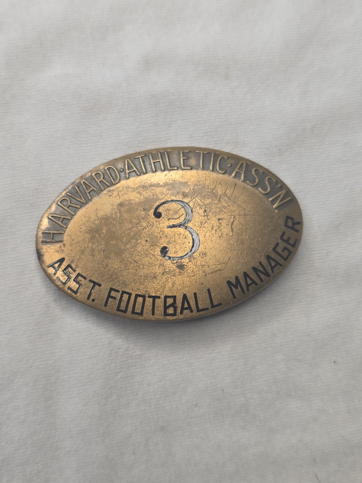 RARE 1920s VINTAGE HARVARD UNIVERSITY BRASS FOOTBALL COACH BADGE PIN- ATHLETICS 