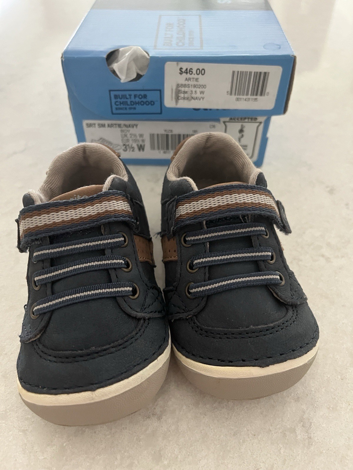 Stride Rite Artie Navy Leather Sneaker Hook & Loop Low Top Kids 3.5 W Stride Rite Artie Navy Leather Sneaker Hook & Loop Low Top Kids 3.5 W
