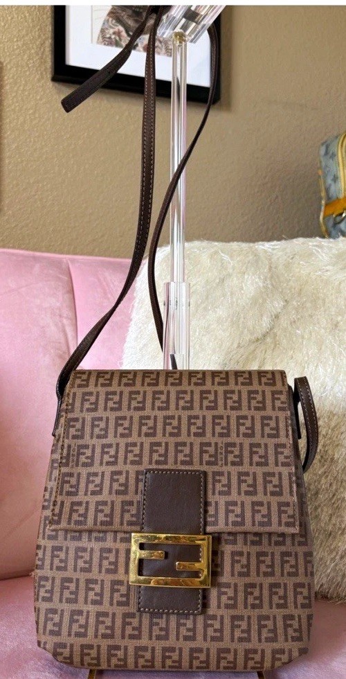 FENDI Zucca FF Spalmati monogram Brown Crossbody Bag w Gold Buckle FENDI Zucca FF Spalmati monogram Brown Crossbody Bag w Gold Buckle