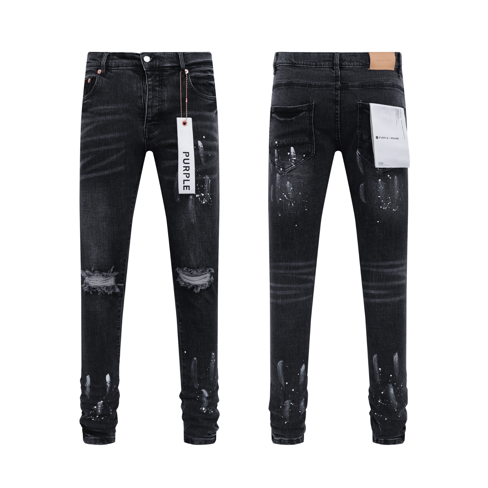 Fashion Black Purple Brand Men's Personality Slim Fit Splash-Ink Jeans Fashion Black Purple Brand Men's Personality Slim Fit Splash-Ink Jeans