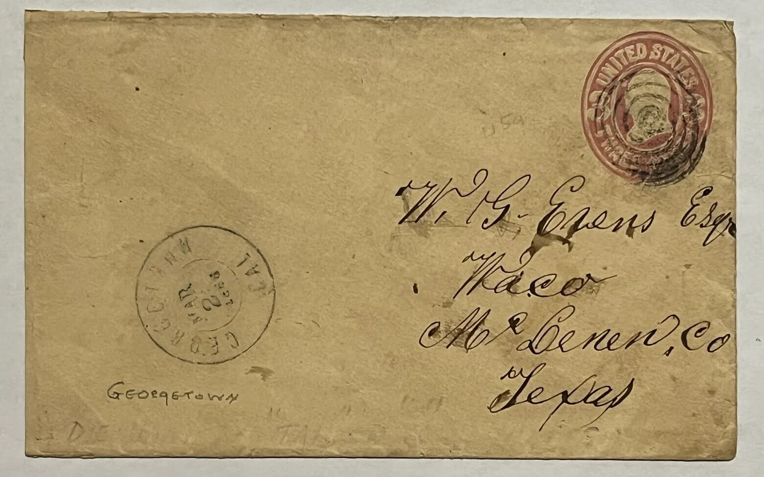 RARE 1866 GEORGETOWN CALIFORNIA EL DORADO COUNTY COVER SENT TO WACO TEXAS RARE 1866 GEORGETOWN CALIFORNIA EL DORADO COUNTY COVER SENT TO WACO TEXAS
