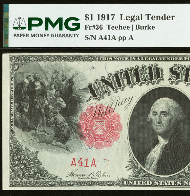 1917 $1 Legal Tender Note PMG 58 Low Serial 00000041 United States Note